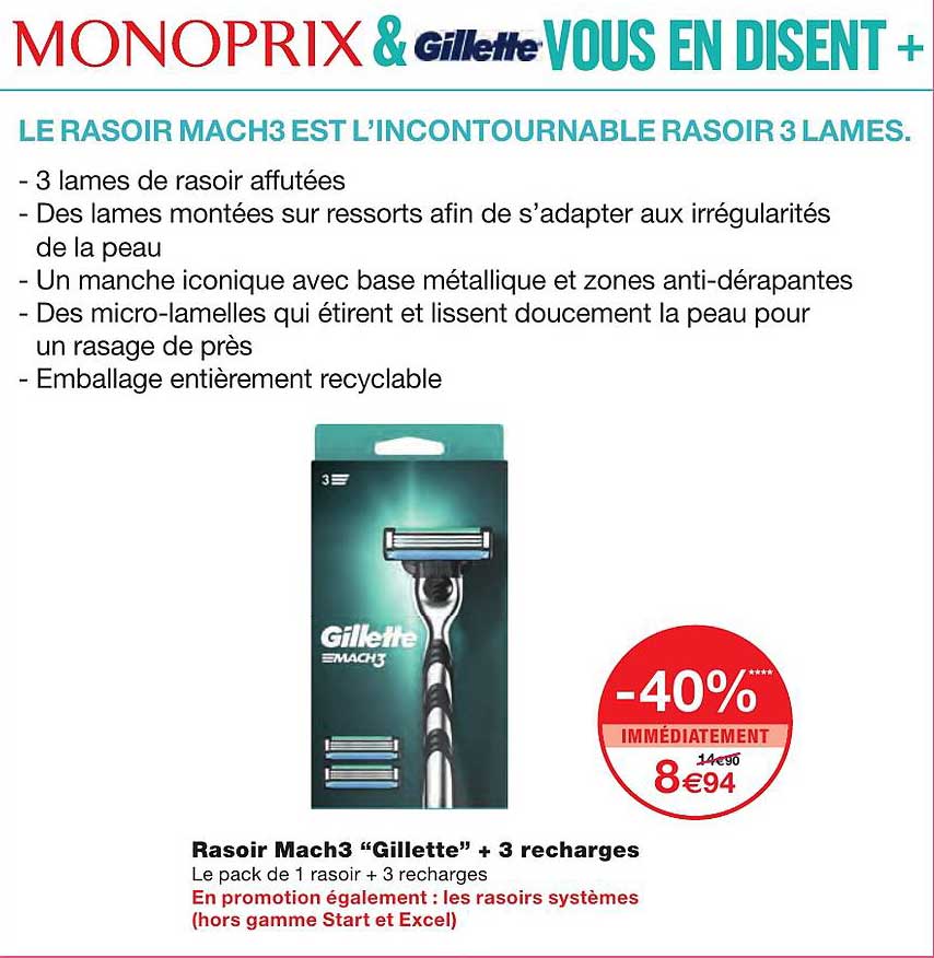 rasoir mach3 "gillette" + 3 recharges