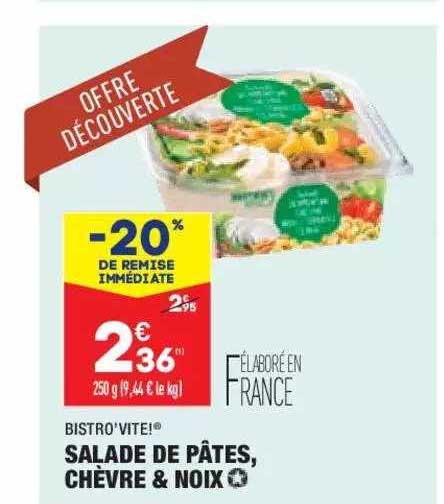 salade de pâtes, chèvre & noix bistro vite !