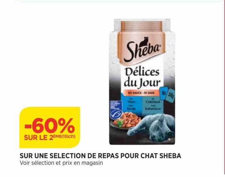 sur une sélection de repas pour chat sheba
