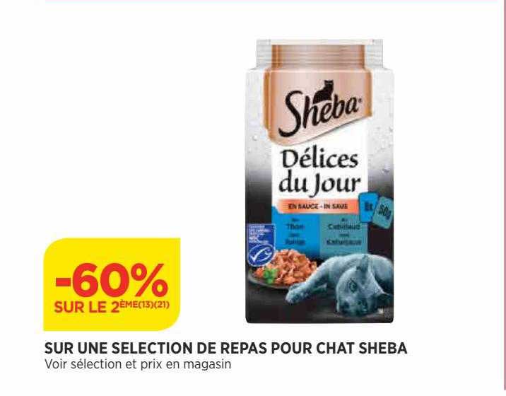 sur une sélection de repas pour chat sheba