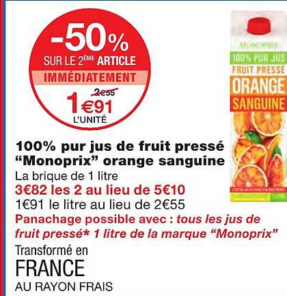 100% pur jus de fruit pressé "monoprix" orange sanguine
