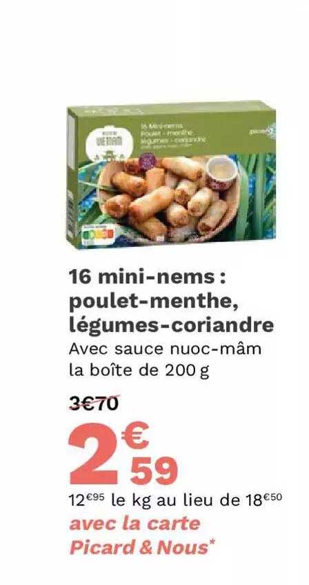 16 mini-nems : poulet-menthe, légumes-coriandre