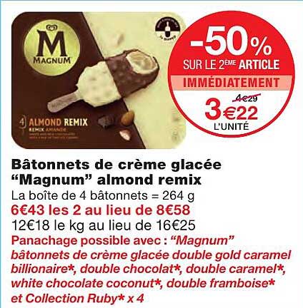 bâtonnets de crème glacée "magnum" almond remix