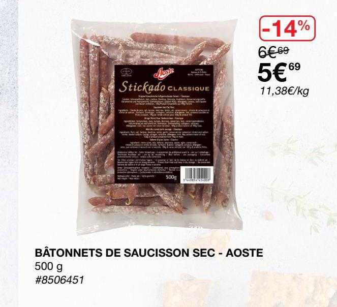 Bâtonnets Saucisson Sec - Aoste