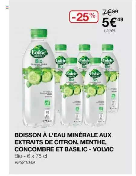 boisson à l'eau minérale aux extraits de citron, menthe, concombre et basilic - volvic