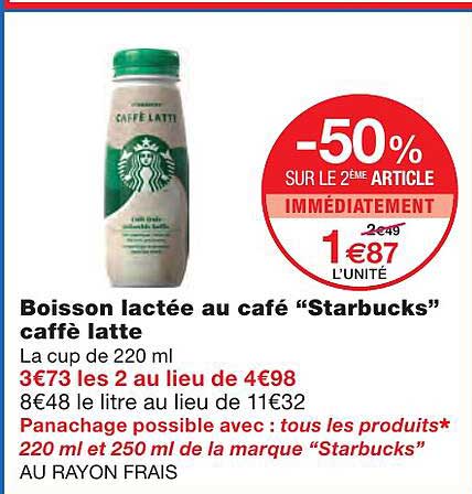 boisson lactée au café "starbucks" caffè latte