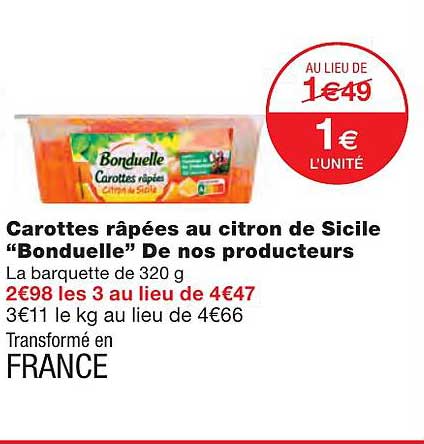 carottes râpées au citron de sicile "bonduelle" de nos producteurs