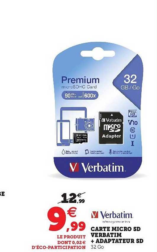 Carte Micro Sd Verbatim + Adaptateur Sd