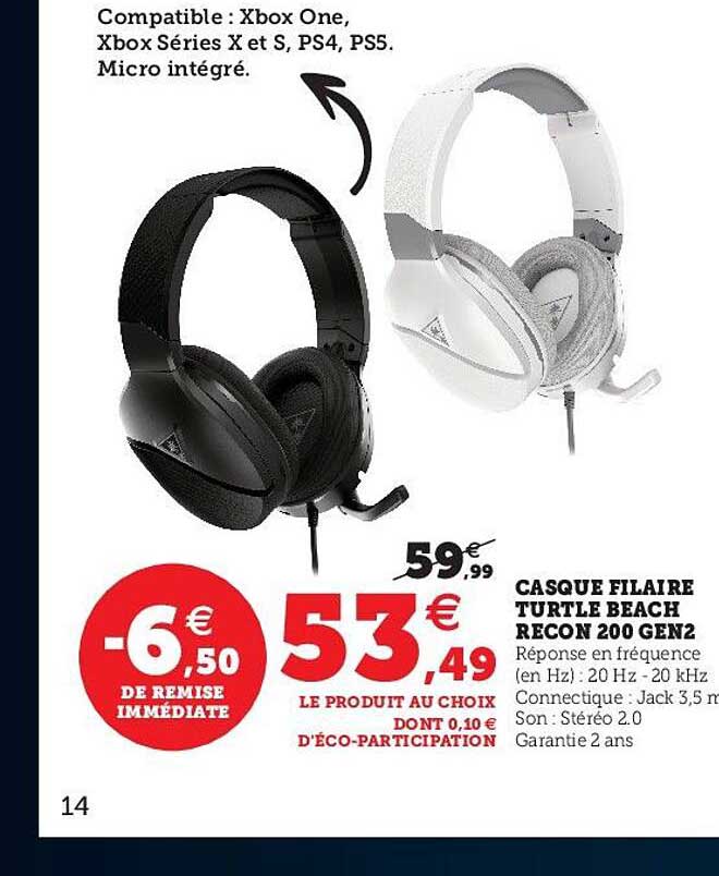 casque filaire turtle beach recon 200 gen2