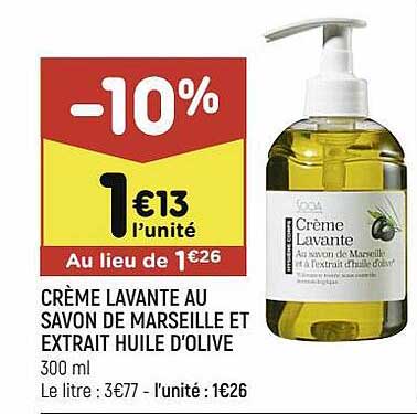 crème lavante au savon de marseille et extrait huile d'olive