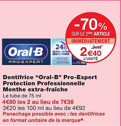 dentifrice "oral-b" pro-expert protection professionnelle menthe extra-fraîche