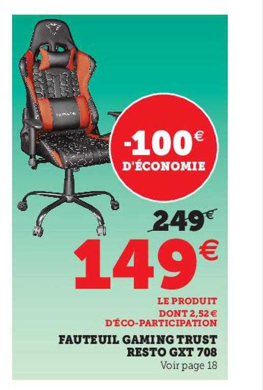fauteuil gaming trust resto gxt 708