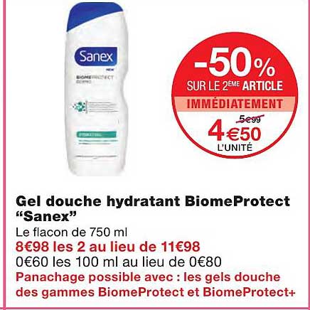 gel douche hydratant biomeProtect "sanex"