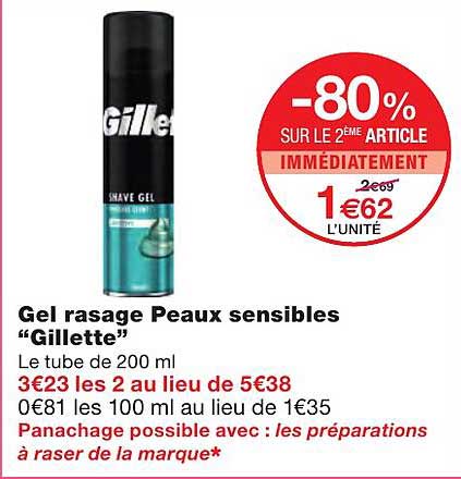 Gel Rasage Peaux Sensibles "gillette"