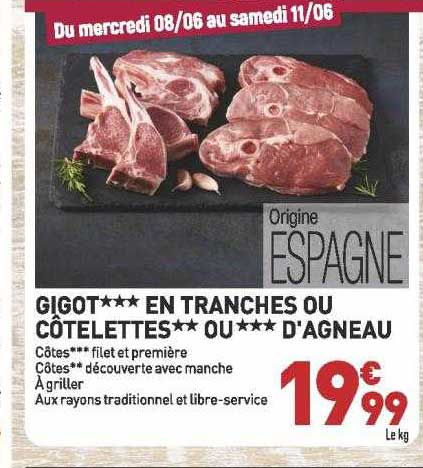gigot*** en tranches ou côtelettes** ou *** d'agneau