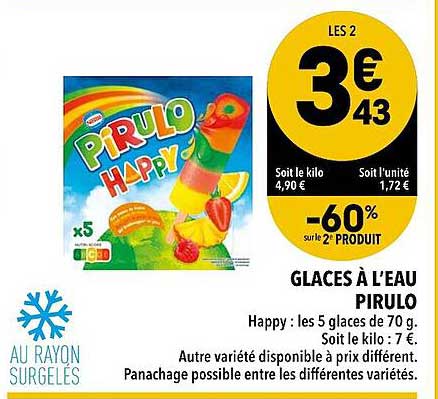 glaces à l'eau pirulo