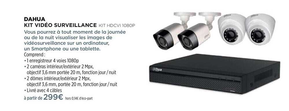 kit vidéo surveillance dahua kit-hdcv1 1080p