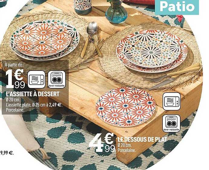 l'assiette à dessert, le dessous de plat patio