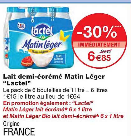 lait demi-écrémé matin léger "lactel"
