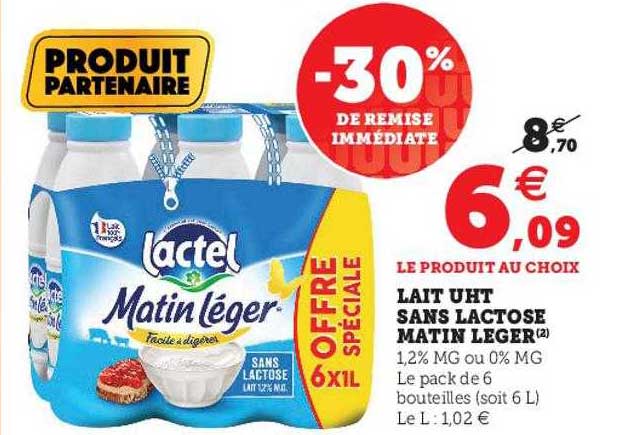 lait uht sans lactose matin léger