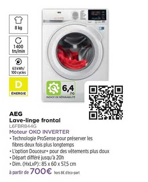 lave-linge frontal aeg l6fb844g