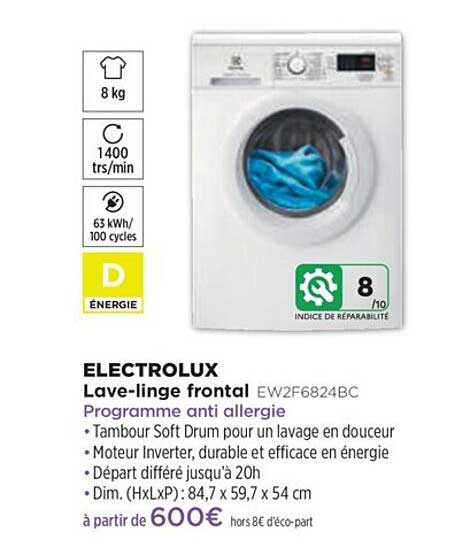 lave-linge frontal electrolux ew2f6824bc