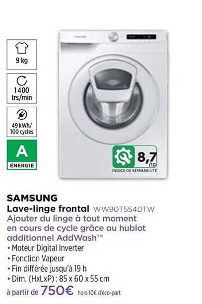 lave-linge frontal samsung ww90t554dtw