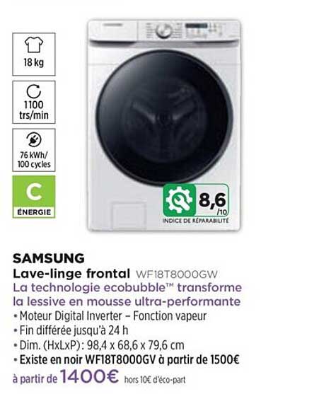 lave-linge frontal samsunt wf18t8000gw