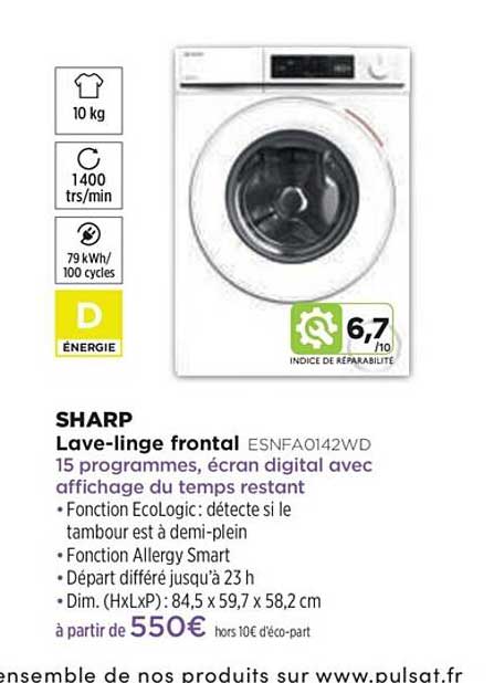 lave-linge frontal sharp esnfa0142wd