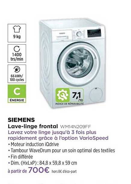 lave-linge frontal siemens wm14n209ff