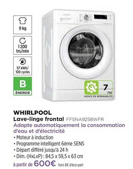 lave-linge frontal whirlpool ffsna9258wfr