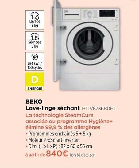 lave-linge séchant beko hitv8736boht