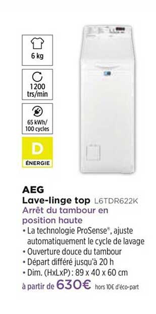lave-linge top aeg l6tdr622k