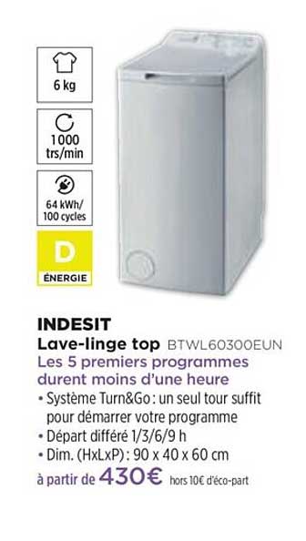 Lave-linge Top Indesit Btwl60300eun