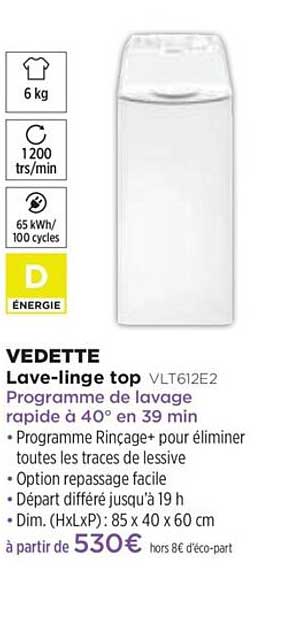 lave-linge top vedette vlt612e2