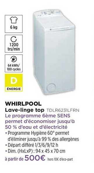 lave-linge top whirlpool tdl6231lfrn