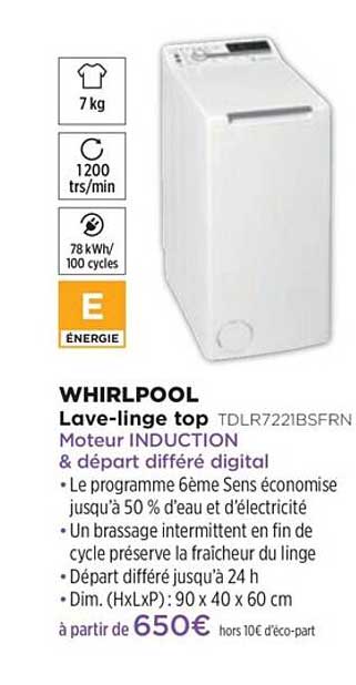 lave-linge top whirlpool tdlr7221bsfrn