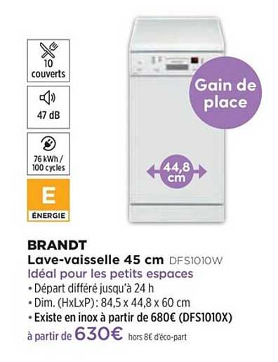 lave-vaisselle 45 cm brandt dfs1010w