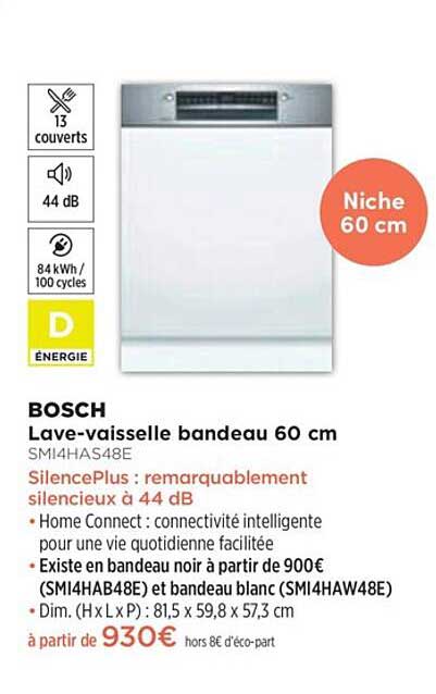 lave-vaisselle bandeau 60 cm bosch smi4has48e