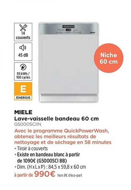 lave-vaisselle bandeau  60 cm miele g5000scin