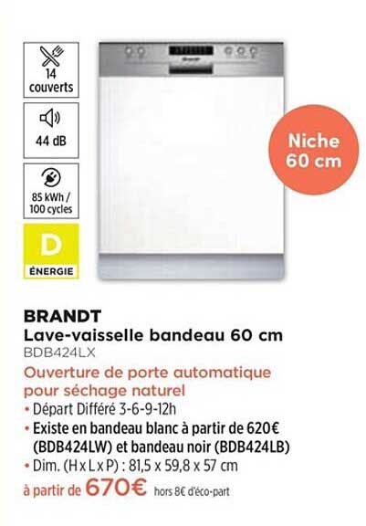 lave-vaisselle bondeau 60 cm brandt bdb424lx