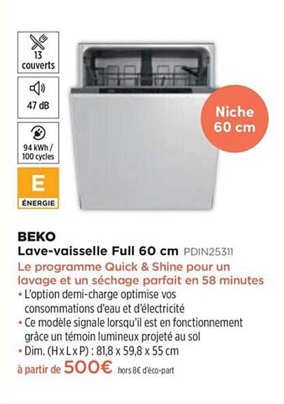 lave-vaisselle full 60 cm beko pdin25311