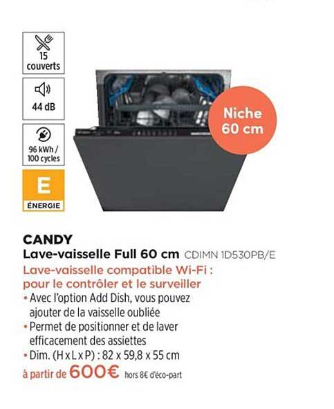 lave-vaisselle full 60 cm candy cdimn 1d530pb-e