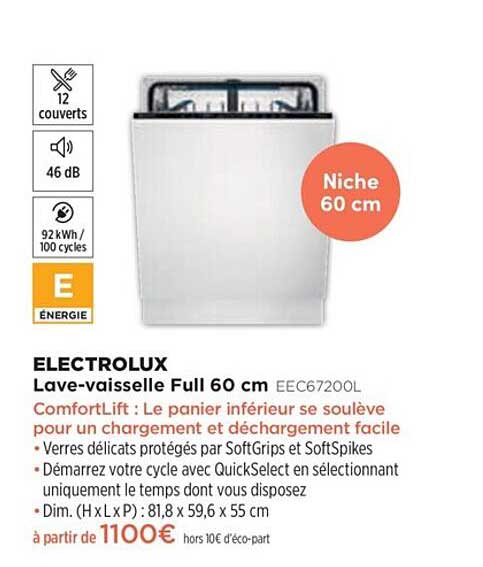 lave-vaisselle full 60 cm electrolux eec67200l
