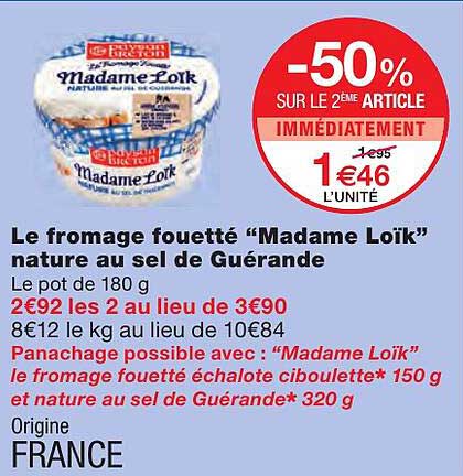 le fromage fouetté "madame loïk" nature au sel de guérande