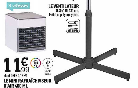 le mini rafraîchisseur d'air 400ml, le ventilateur