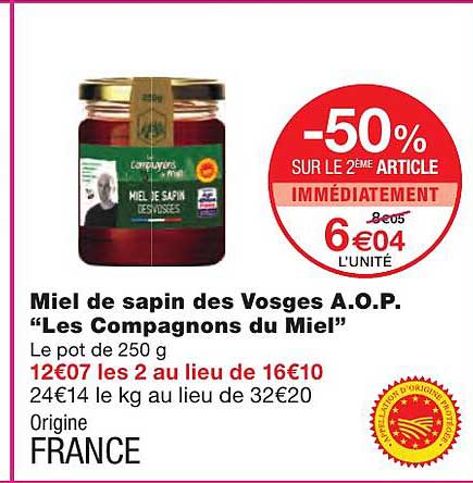 miel de sapin des vosges a.o.p. "les compagnons du miel"
