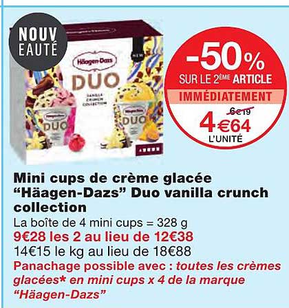 mini cups de crème glacée "häagen-dazs" duo vanilla crunch collection
