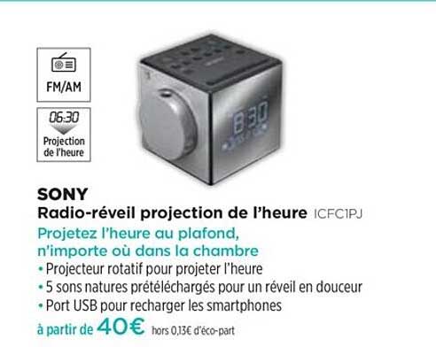 radio-réveil projection de l'heur icfc1pj sony