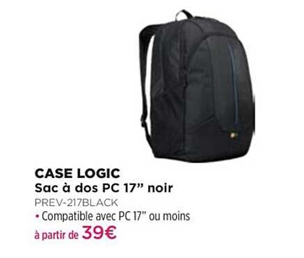 sac à dos pc 17" noir case logic prev-217 black